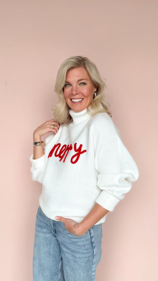 AEMI + CO WHITE MERRY SWEATER