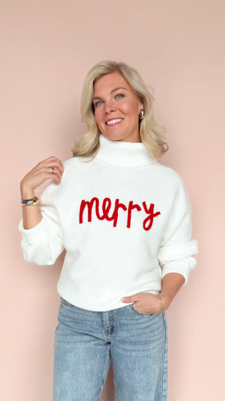 AEMI + CO WHITE MERRY SWEATER