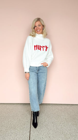 AEMI + CO WHITE MERRY SWEATER