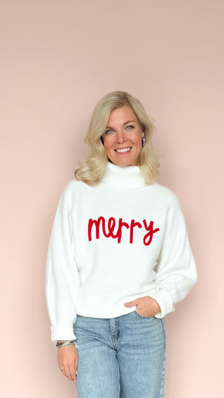 AEMI + CO WHITE MERRY SWEATER