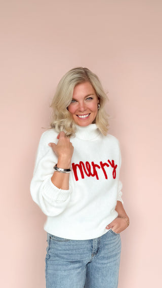 AEMI + CO WHITE MERRY SWEATER