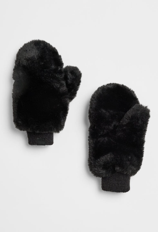 ALICE & WONDER BLACK FUR MITTENS
