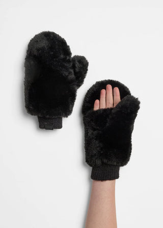 ALICE & WONDER BLACK FUR MITTENS