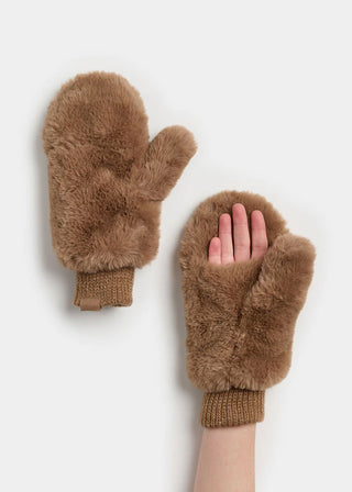 ALICE & WONDER TAUPE FUR MITTENS