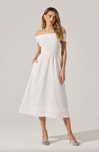 ASTR THE LABEL EYELET MIDI DRESS