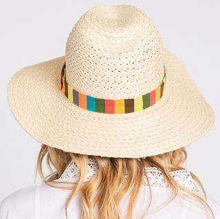 FAME ACCESSORIES BEIGE BANDED STRAW HAT