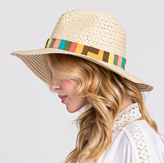 FAME ACCESSORIES BEIGE BANDED STRAW HAT