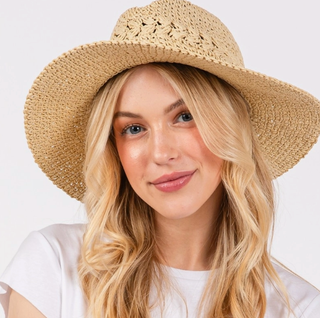 FAME ACCESSORIES BEIGE CROCHET SUN HAT