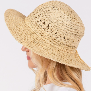 FAME ACCESSORIES BEIGE CROCHET SUN HAT