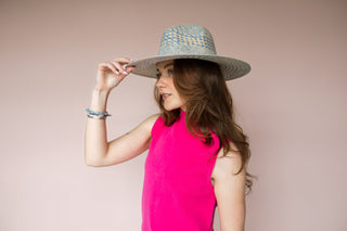 FAME ACCESSORIES BLUE CHECK SUN HAT