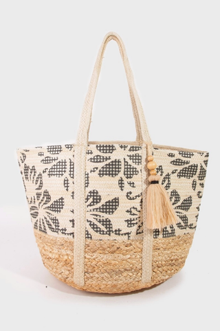 FAME ACCESSORIES LEAF JUTE TOTE