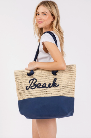 FAME ACCESSORIES NAVY BEACH TOTE