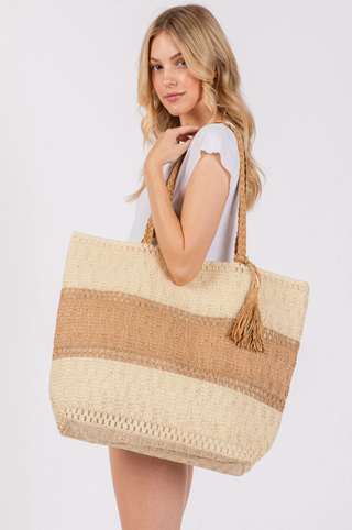 FAME ACCESSORIES WOVEN TOTE BAG