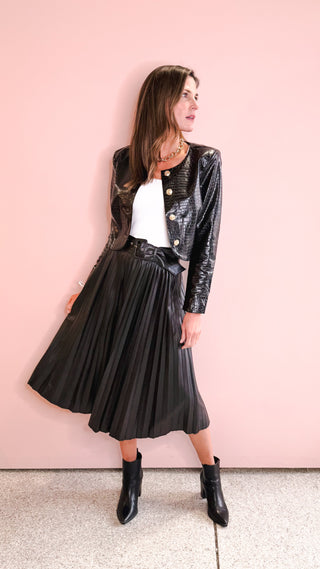 FLYING TOMATO PLEATED LEATHER SKIRT