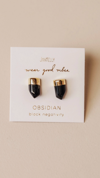 JAX KELLY OBSIDIAN POINT EARRINGS