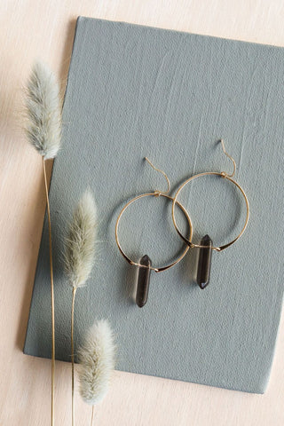 JAX KELLY SMOKY QUARTZ HOOP EARRINGS