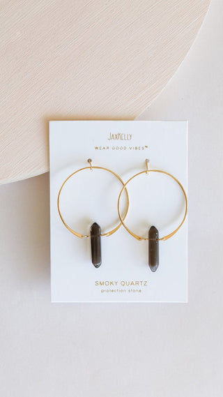 JAX KELLY SMOKY QUARTZ HOOP EARRINGS