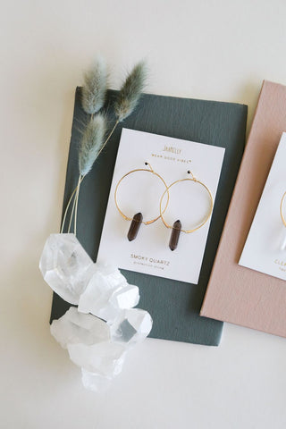 JAX KELLY SMOKY QUARTZ HOOP EARRINGS