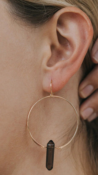 JAX KELLY SMOKY QUARTZ HOOP EARRINGS