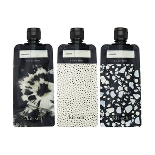 KITSCH BLK/IVORY REFILLABLE TRAVEL POUCHES