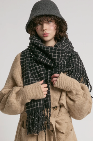 Look By M BLACK WINDOWPANE SCARF