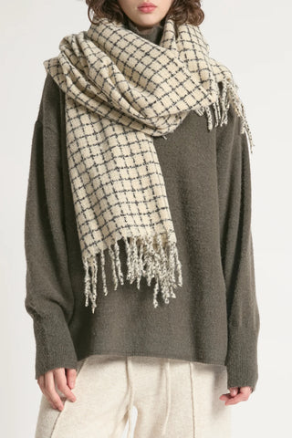 Look By M IVORY WINDOWPANE SCARF