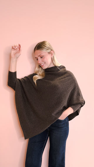 Look By M MOCHA TRIANGLE PONCHO