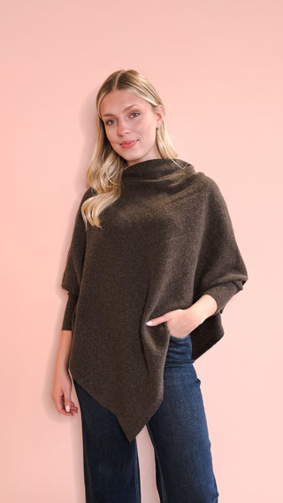 Look By M MOCHA TRIANGLE PONCHO