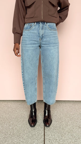SAIGE DENIM HIGH RISE BARREL JEAN
