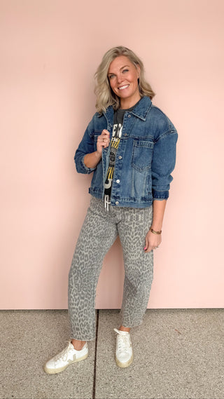 VERVET LEOPARD BARREL JEANS