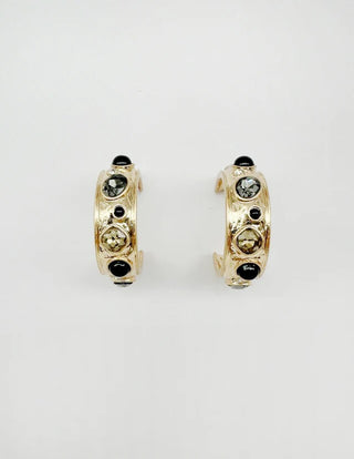 WHAT'S HOT JEWELRY BLACK CRYSTAL HOOPS